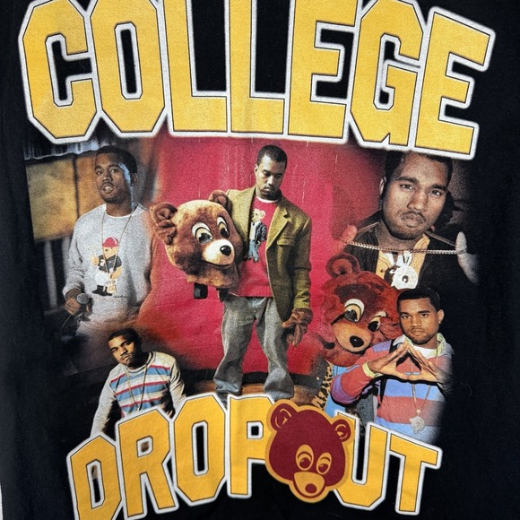 Vintage Y2K KANYE WEST "College Dropout" Black SHIRT T SHIRT Size L Double Sided - Picture 2 of 5